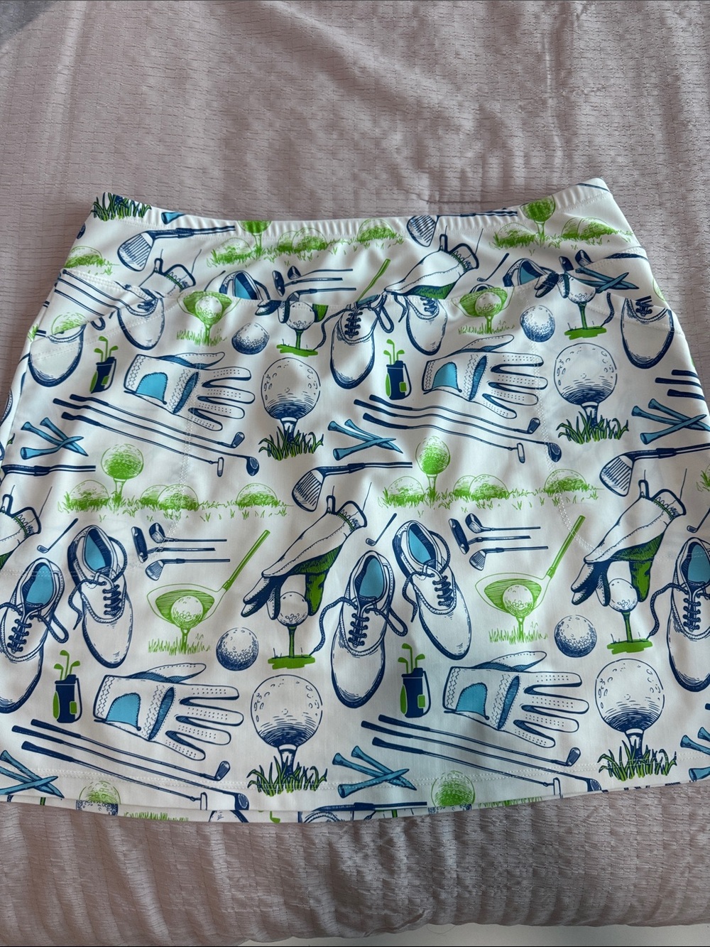 B Skinz White Golf Print Skort with Blue & Green Accents
